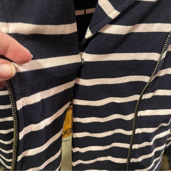 Talbots Navy Blue And Pink Striped Moto Zippered Jacket Womens Size Medium EUC - Picture 7 of 10